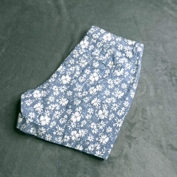 Old Navy Womens Everyday Shorts 8 High Rise Floral Blue Linen Blend Pockets - Picture 1 of 5